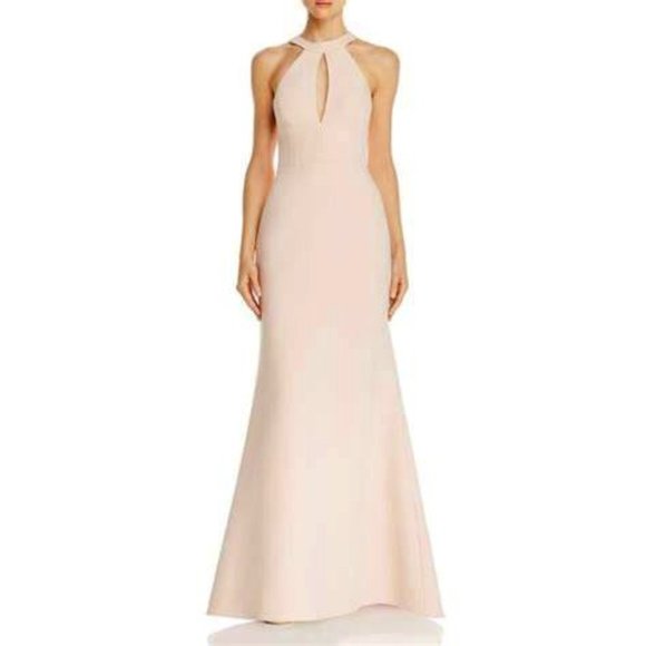 New* BCBGMAXAZRIA Cut-Out Halter-Neck Gown Dress Bare Pink Color Size 8 $338.00 - Picture 3 of 9